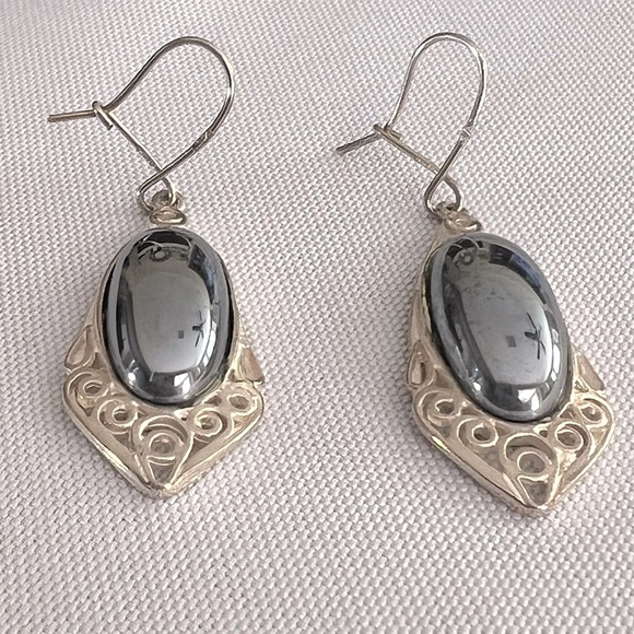 Sterling Silver and Hematite Earrings - Picture 2 of 6